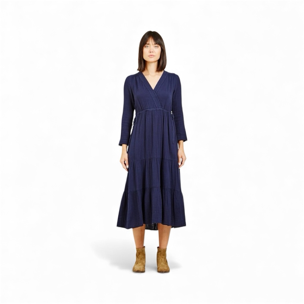 XiRENA Everly Tiered Cotton Navy MIDI Dress